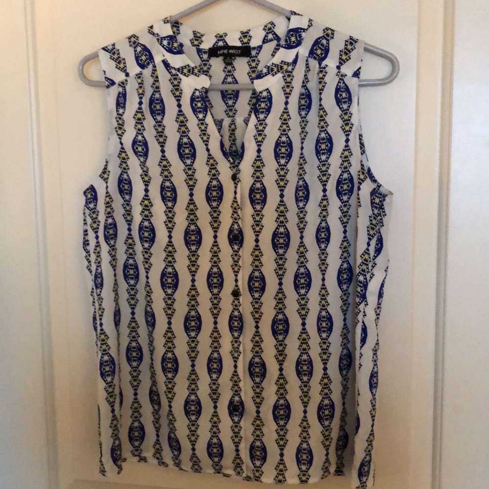 Blue and white button down blouse